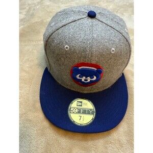 NEW ERA 59FIFTY MLB CHICAGO CUBS WOOL FITTED HAT MENS SZ 7 1/2 GREY BLUE NEW